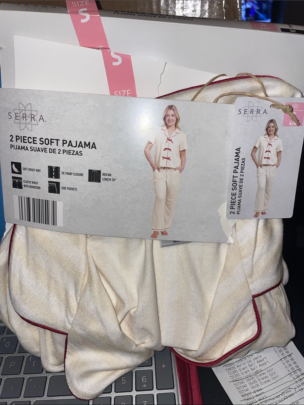 Serra Cream Pajama Set with Burgundy Trim